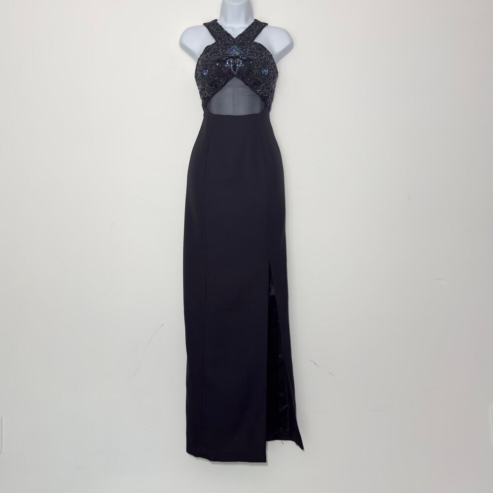 SCALA Collection Vintage 90s Y2K Sexy Sequins Beaded Black Dress Size 6 S Small